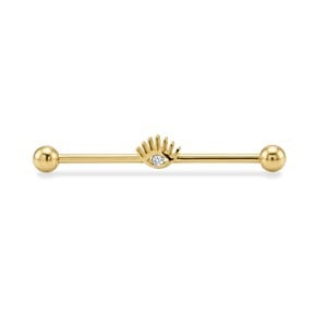 Taşlı Göz Motifli Altın Köprü Piercing - Dianora Piercing