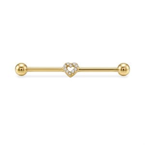 Taşlı Kalp Motifli Altın Köprü Piercing - Dianora Piercing
