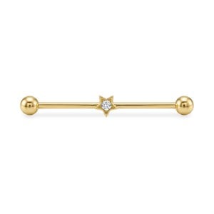 Taşlı Yıldız Motifli Altın Köprü Piercing - Dianora Piercing