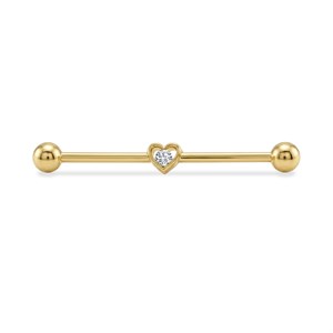 Tek Taşlı Kalp Motifli Altın Köprü Piercing - Dianora Piercing