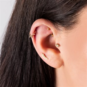 14 Ayar Altın Taşlı Göz Minimal Tragus Piercing
