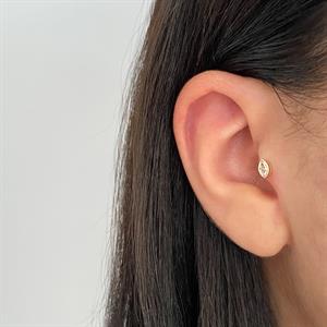 14 Ayar Altın Taşlı Yusufçuk Sallantılı Göz Motifli Minimal Tragus Piercing