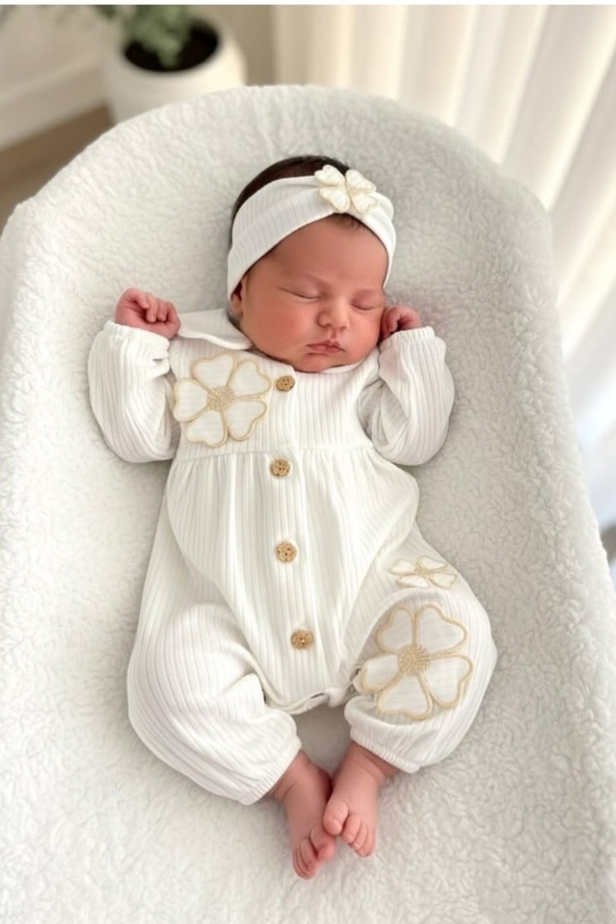 Kız Bebek Yonca Detaylı Saç Bandı Hediyeli Tulum