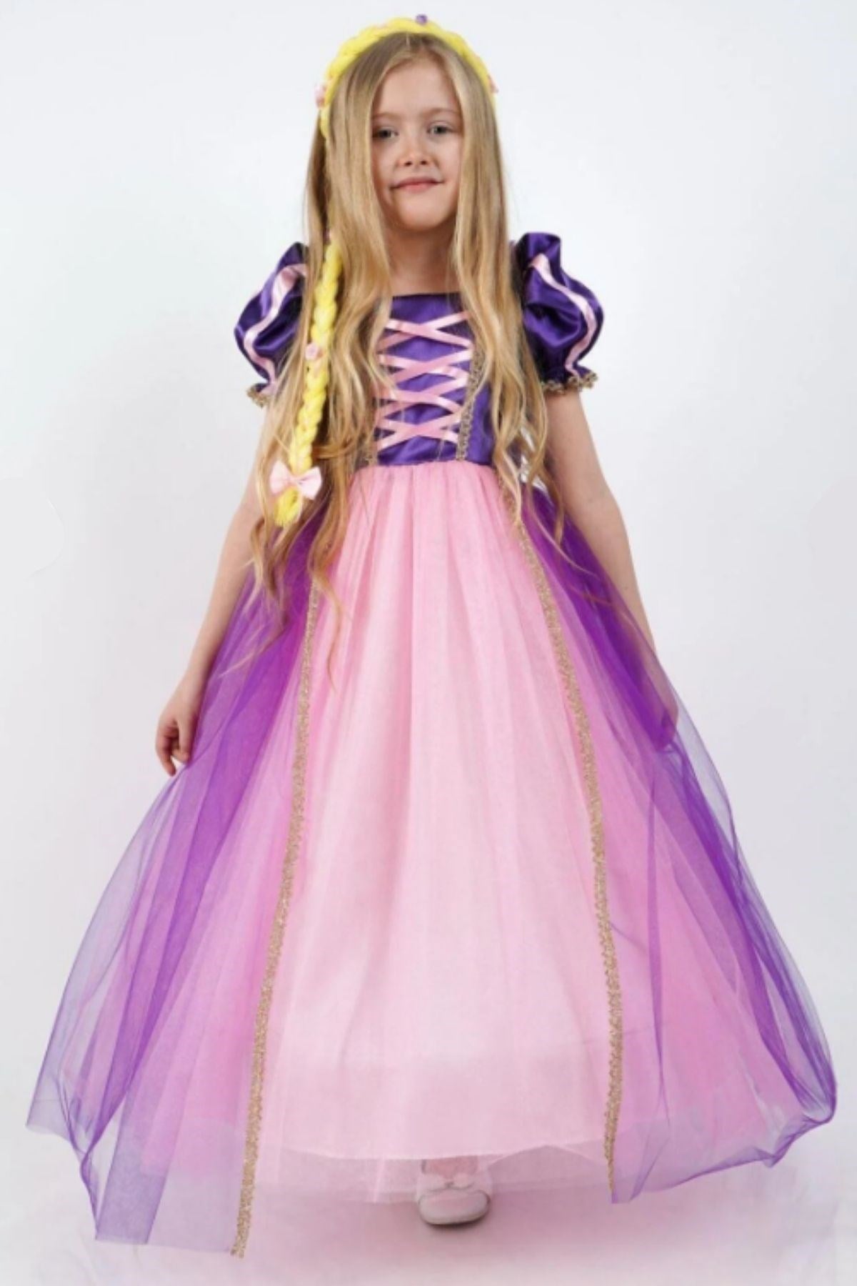 Rapunzel Prenses Kız Çocuk Elbise