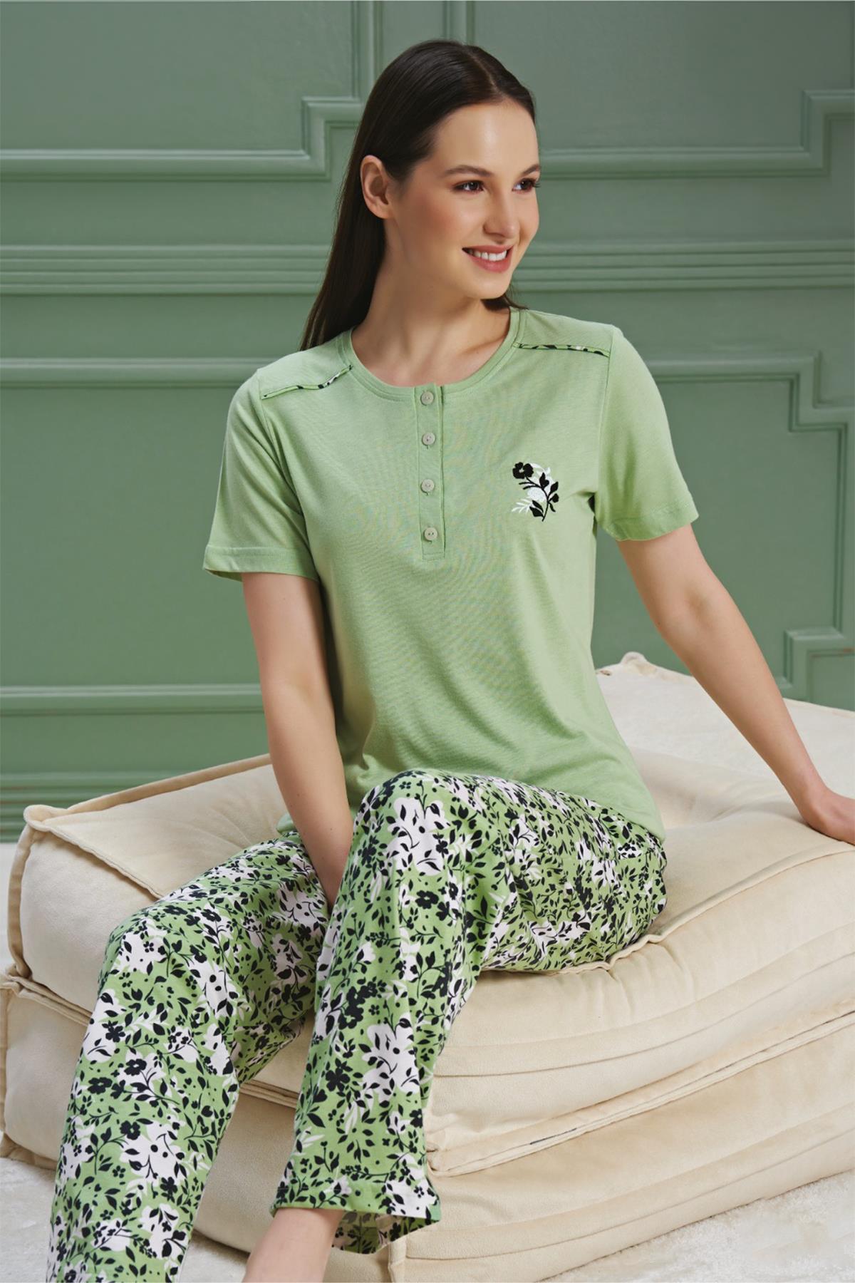 BSM 000202 BYN K.KOL PİJAMA - Fıstık Yeşili