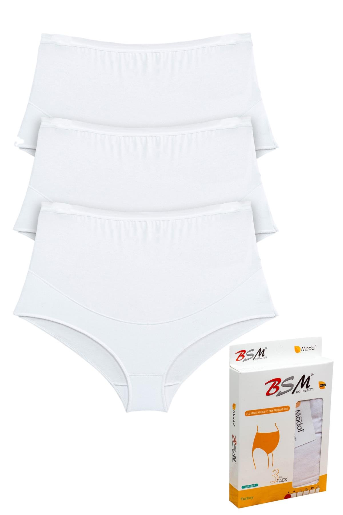 BSM 3'lü Kadın Beyaz Modal Geniş Rahat Kilot Hamile Külodu 