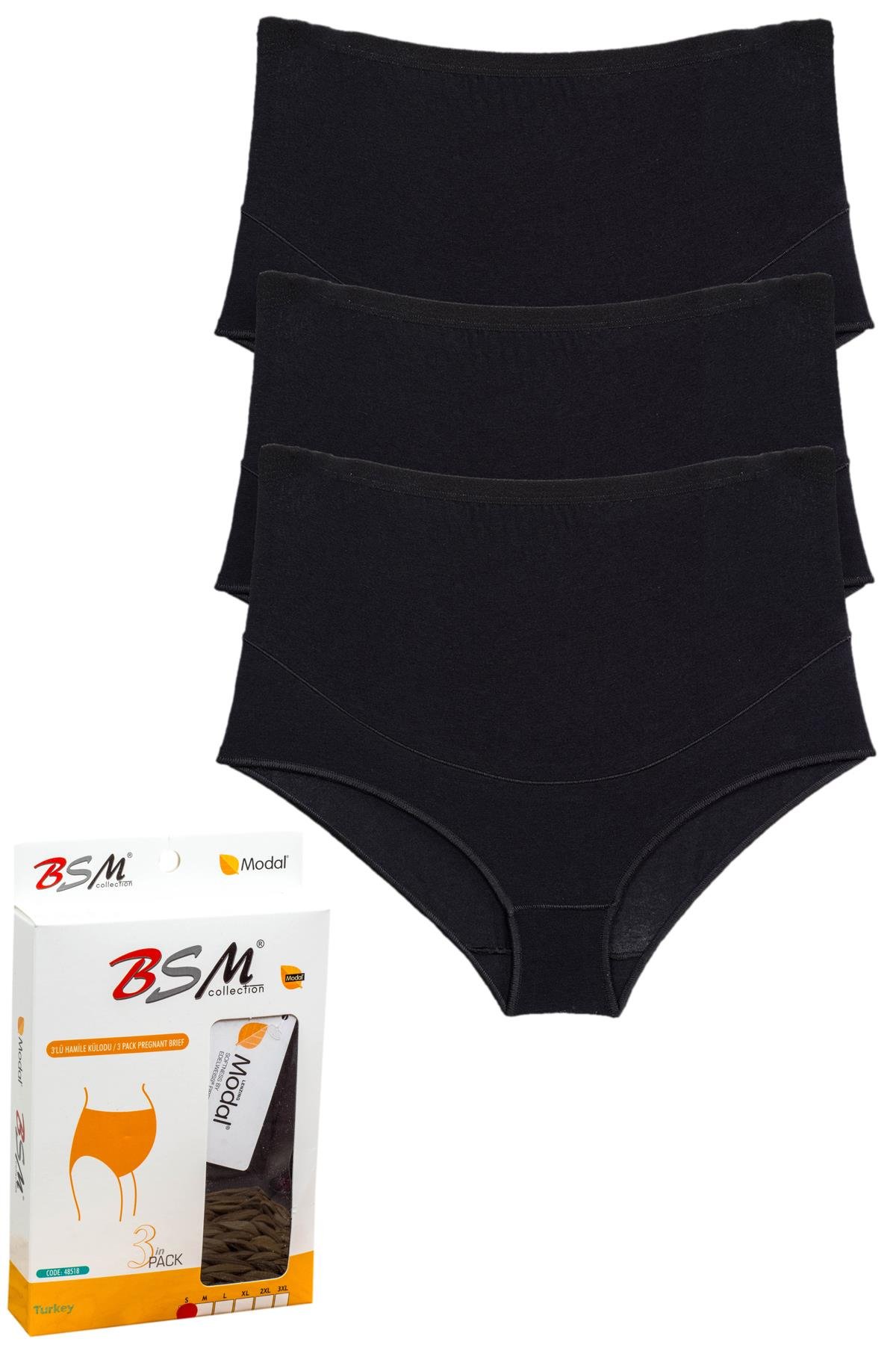 BSM 3'lü Kadın Siyah Modal Geniş Rahat Kilot Hamile Külodu 