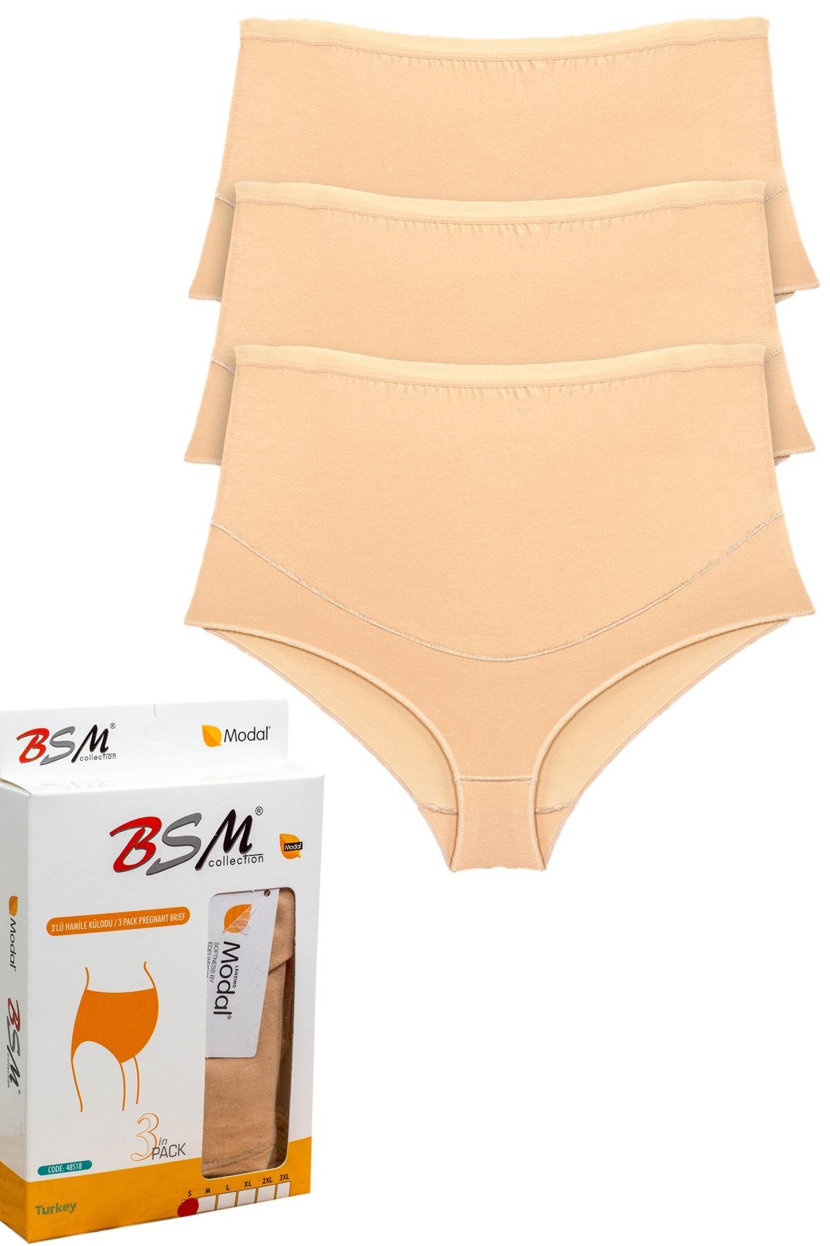 BSM 3'lü Kadın Ten Modal Geniş Rahat Kilot Hamile Külodu 