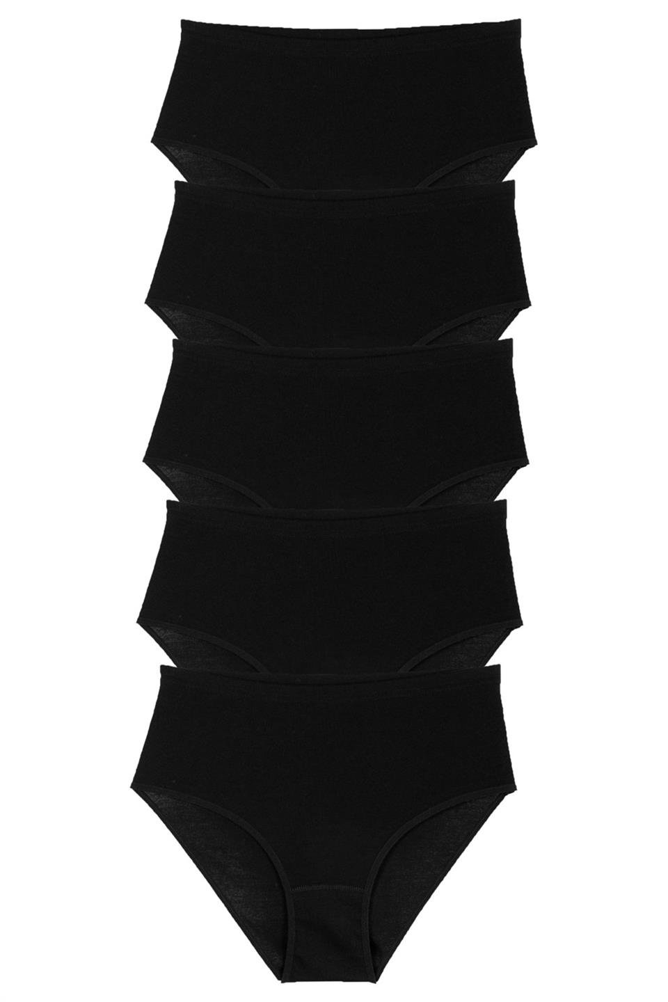 Bsm Kadın 5'li Yüksel Bel Ribana Slip Külot 24803 - Siyah