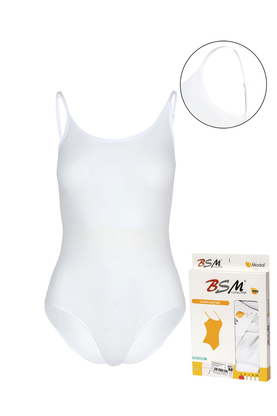 Bsm Kadın Modal İp Askılı Çıtçıtlı Body 47503 - Beyaz