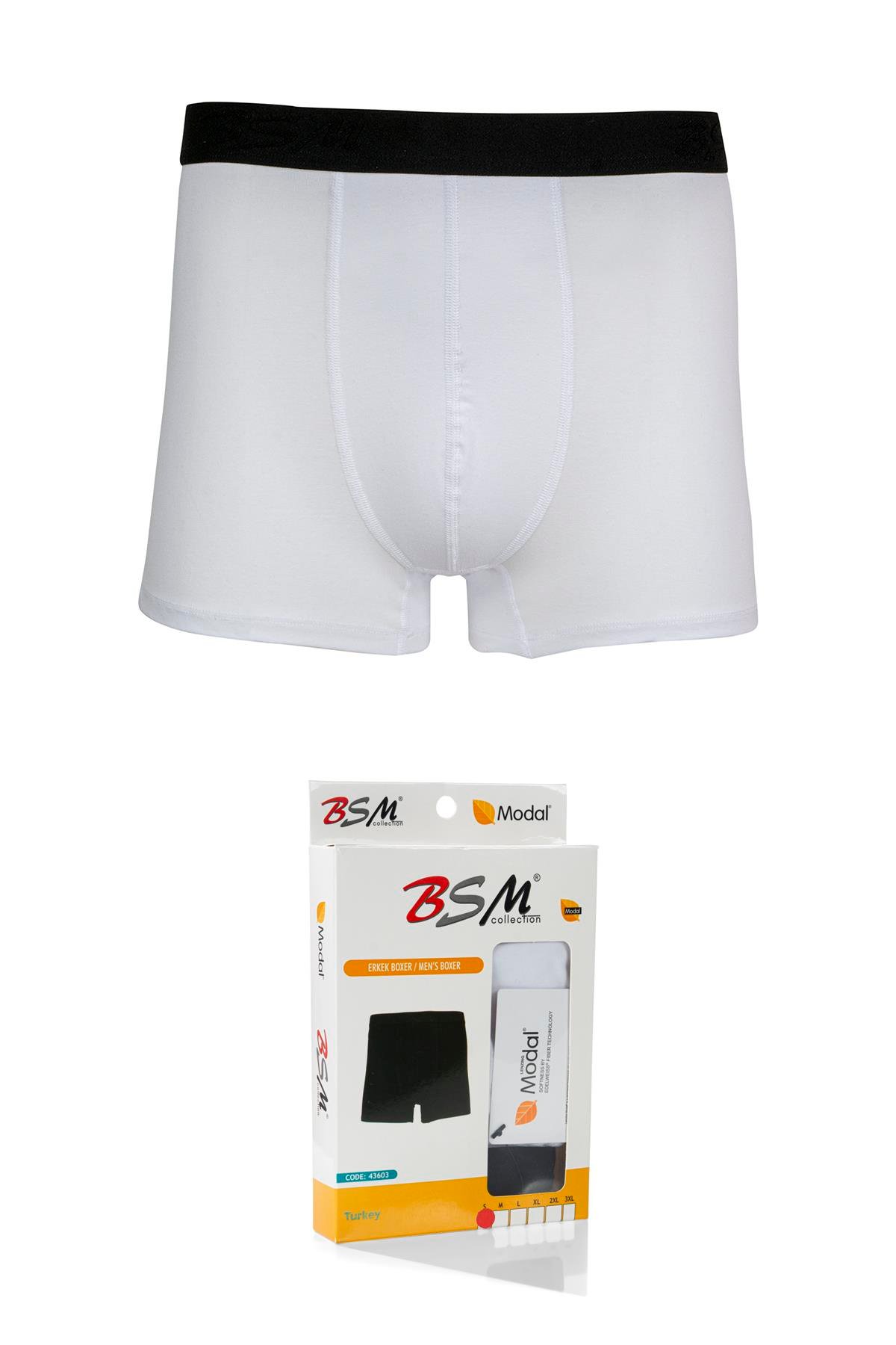 Bsm Modal Erkek Dıştan Lastikli Boxer 43603 - Beyaz