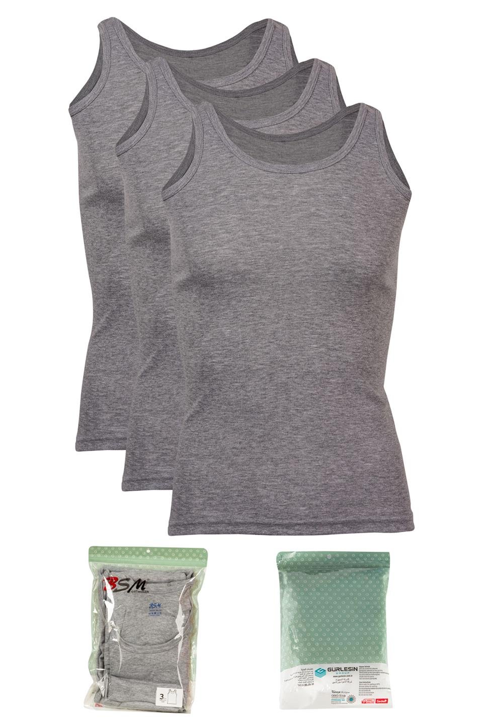 BSM 031803 ECK 3LÜ RİBANA ATLET - Gri