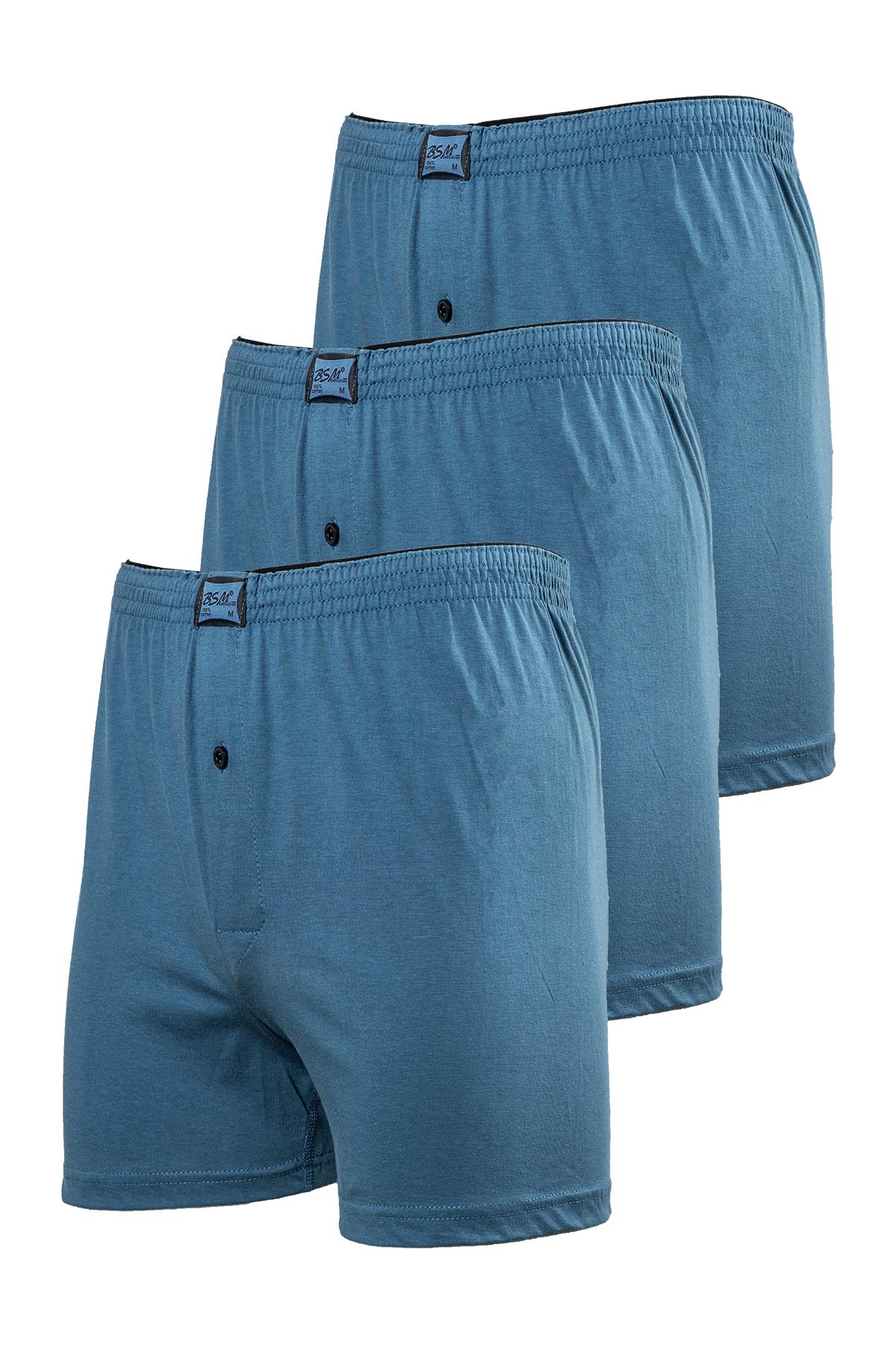 Bsm Erkek Kemerli Pamuklu Boxer 13404 - Mavi