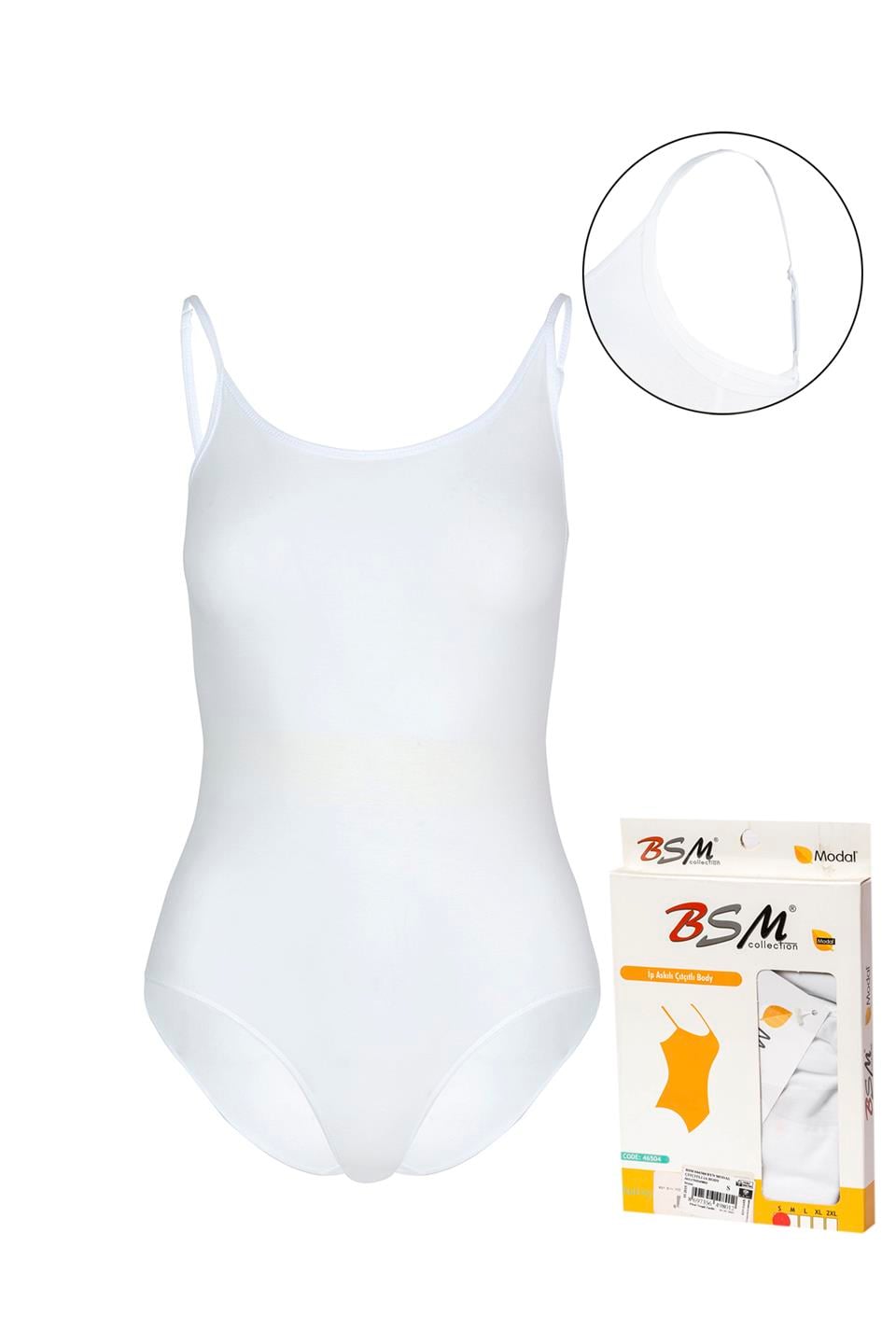 Bsm Kadın Modal İp Askılı Çıtçıtlı Body 47503 - Beyaz
