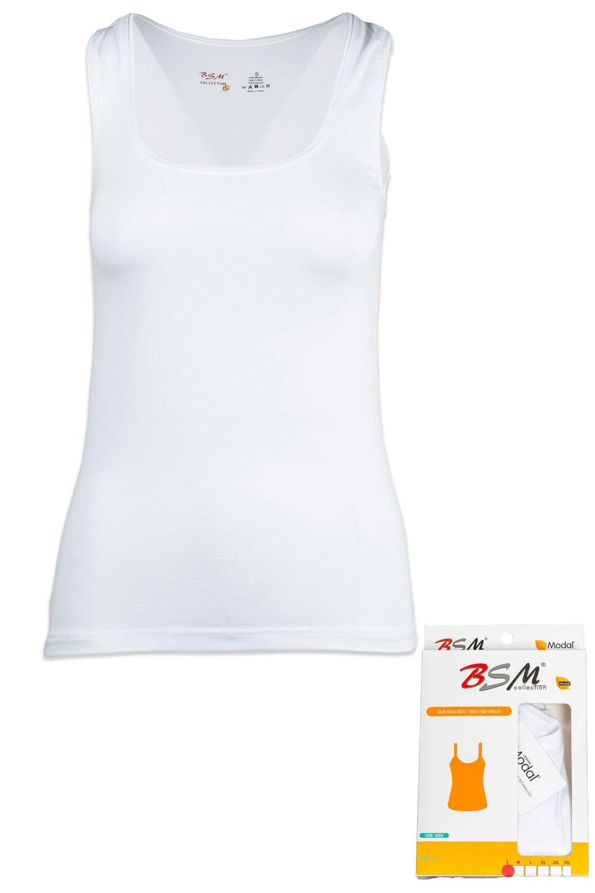 Bsm  Kadın Modal Kalın Askılı Atlet 45563 - Beyaz