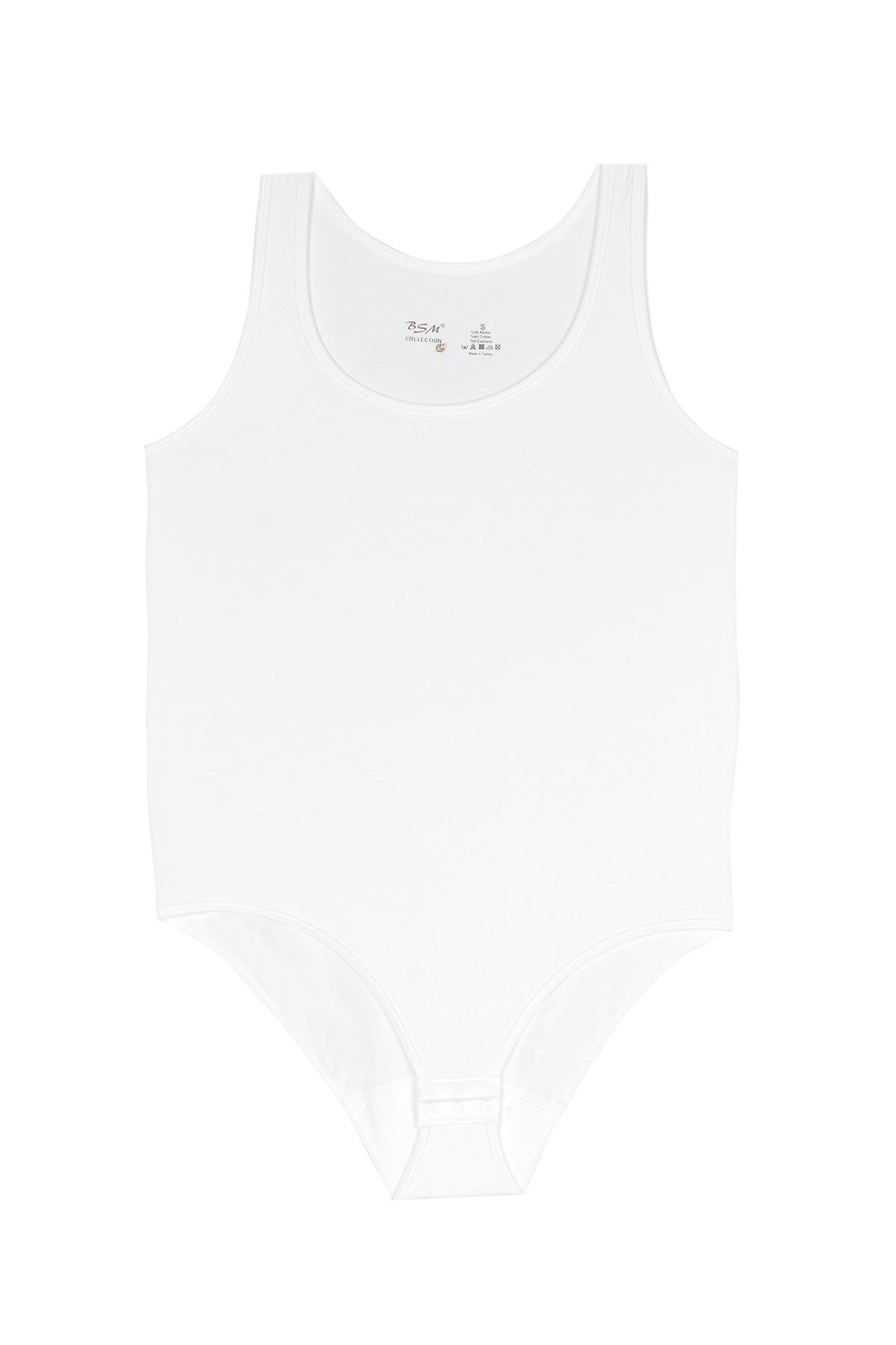 Bsm Kadın Modal Kalın Askılı Çıtçıtlı Body 47603 - Beyaz