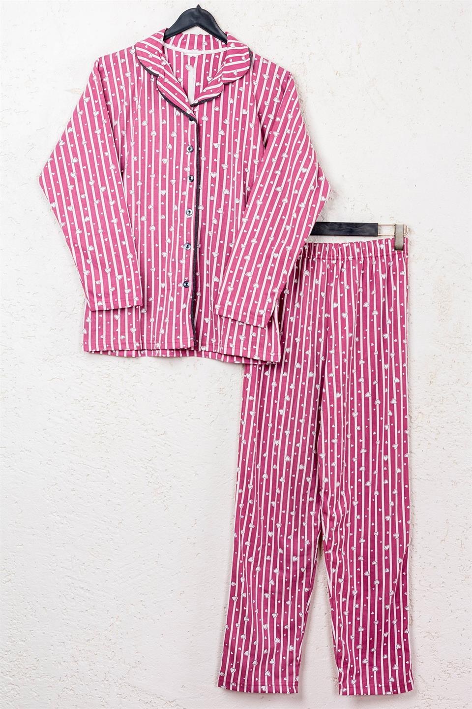 Glisa Kadın Boydan Düğmeli Pijama Takımı 3421 - Gül Kurusu