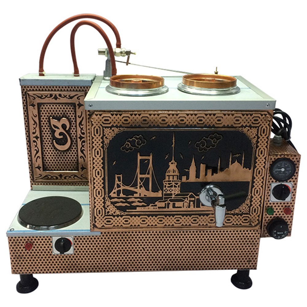 ÇAY KAZANI-İçi Dışı Bakır-Elektrikli-Çift Demlikli-İstanbul Desen
