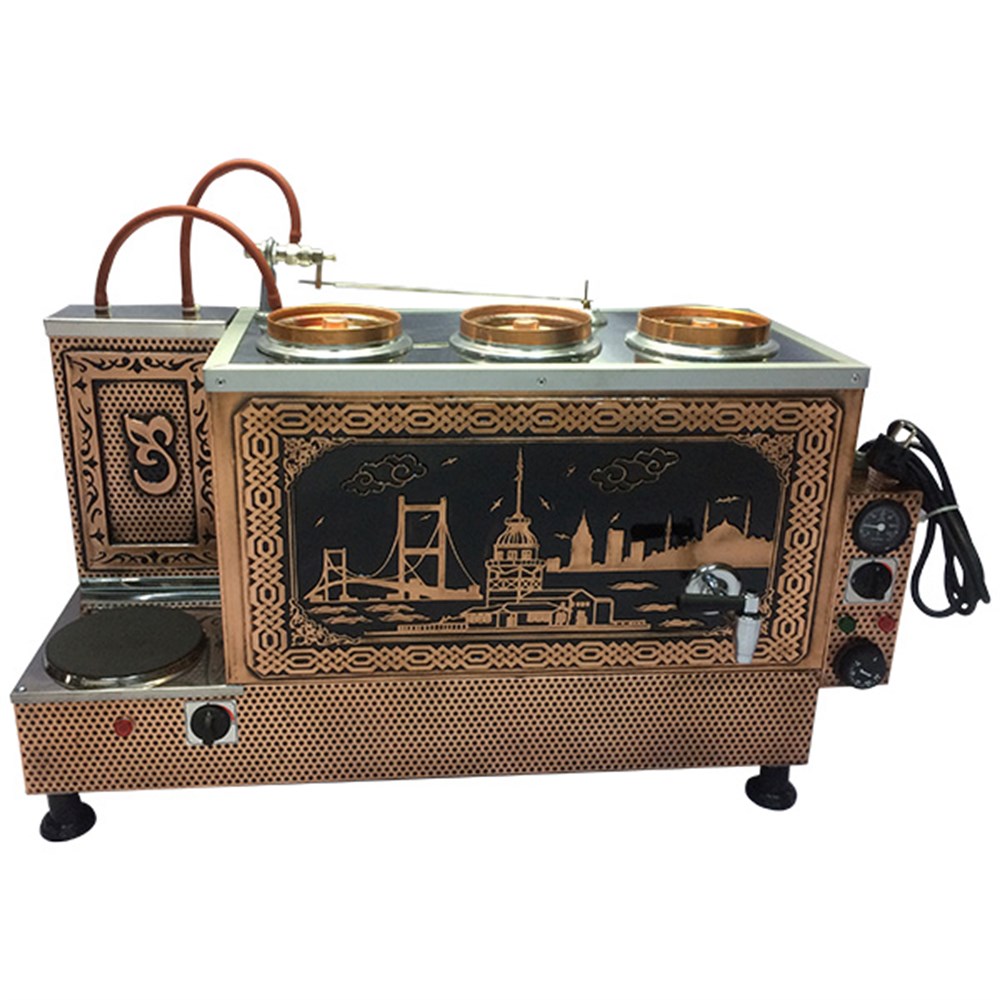 ÇAY KAZANI-İçi Dışı Bakır-Elektrikli-Üç Demlikli-İstanbul Desen