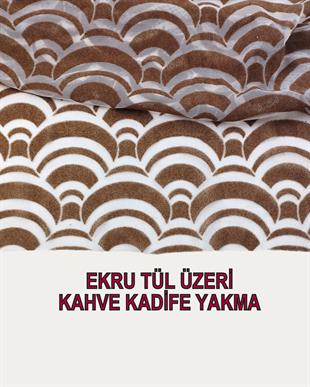 Kadife Yakma Tül Ekru Üzeri Kahve RenkteEn: 150 cm