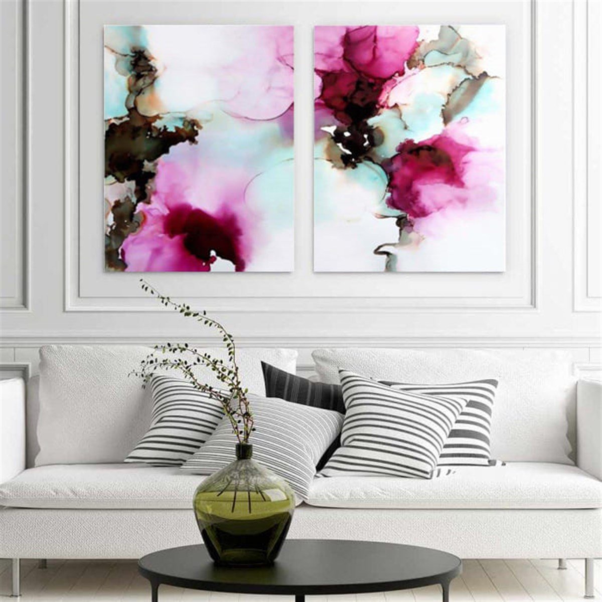 Abstract Akvarel İkili Set Yağlı Boya Dokulu TabloYağlı Boya Dokulu Soyut TablolarTablolife.com