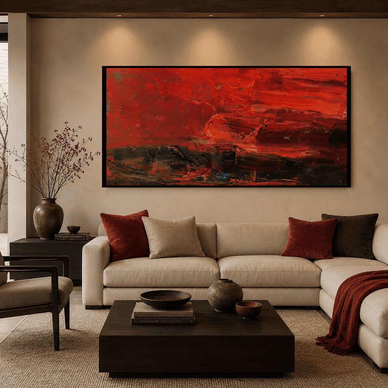 Abstract Red Sky Yağlı Boya Dokulu TabloYağlı Boya Dokulu Soyut TablolarTablolife