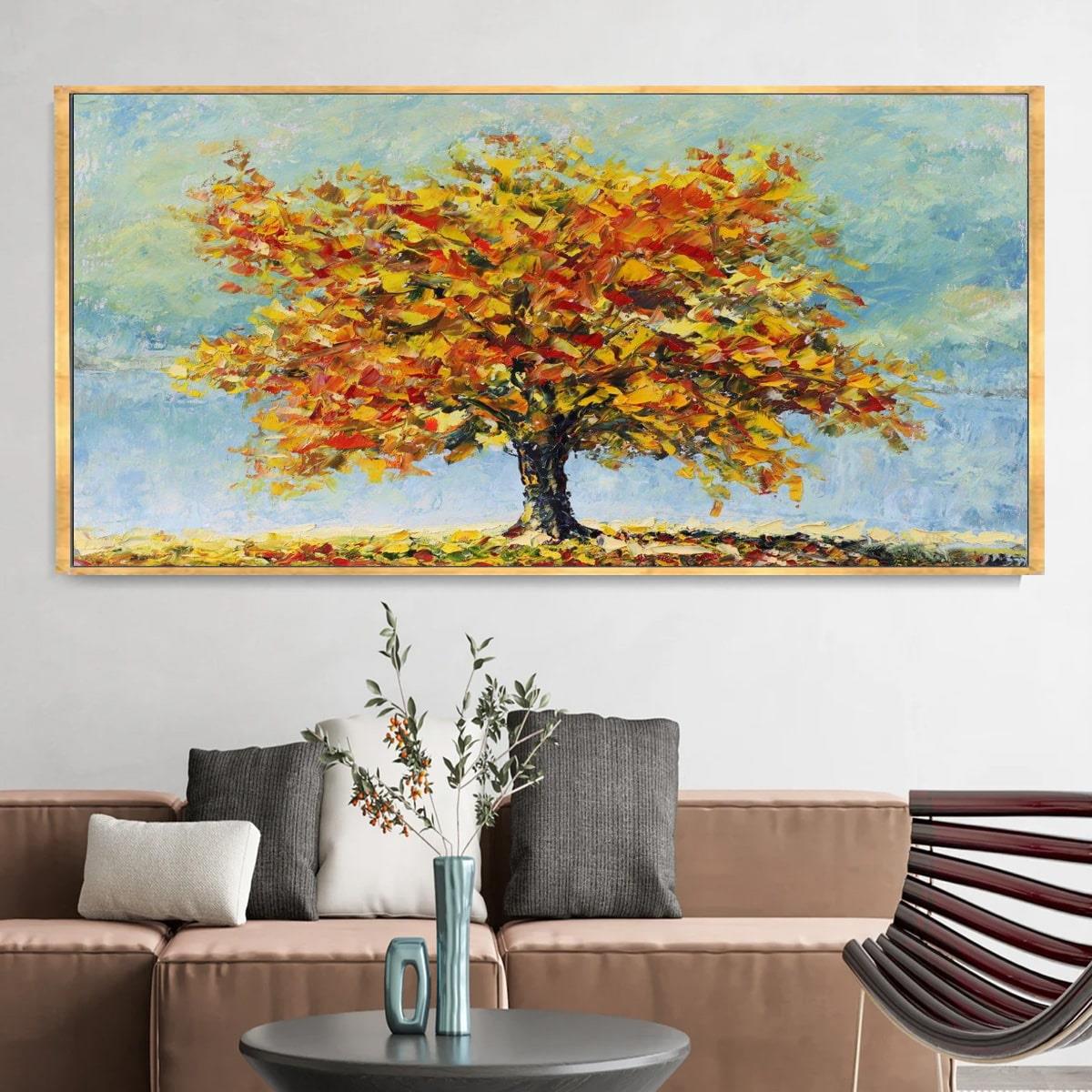 Ağaç Yağlı Boya Dokulu TabloYağlı Boya Dokulu Manzara TablolarıTablolife