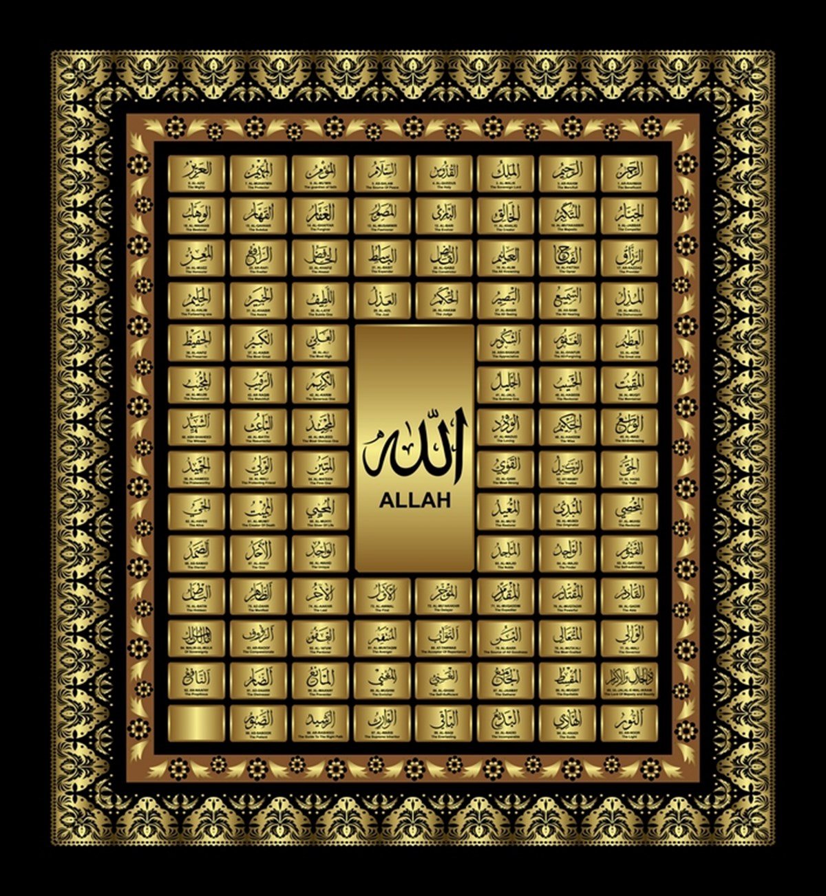 Allahın 99 İsmi - Dini Kanvas Tablo