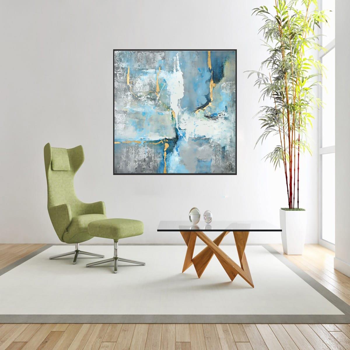 Azzurro Yağlı Boya Dokulu TabloYağlı Boya Dokulu Soyut TablolarTablolife.com