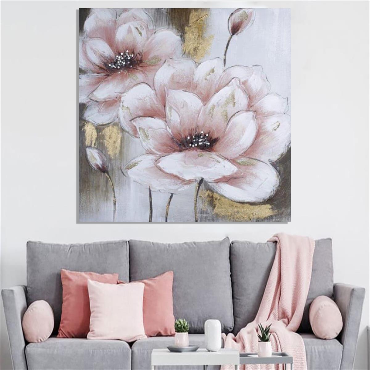 Bahar Çiçekleri Yağlı Boya Dokulu TabloYağlı Boya Dokulu Çiçek TablolarıTablolife.com