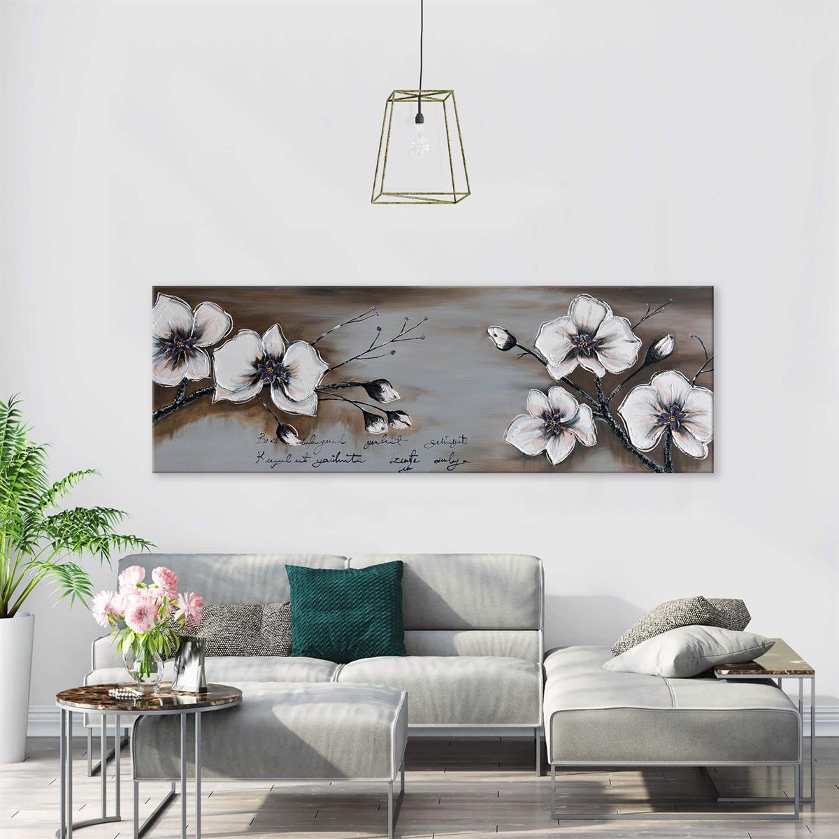 Beyaz Çiçeğin Tomurcukları Yağlı Boya Dokulu TabloYağlı Boya Dokulu Çiçek TablolarıTablolife.com