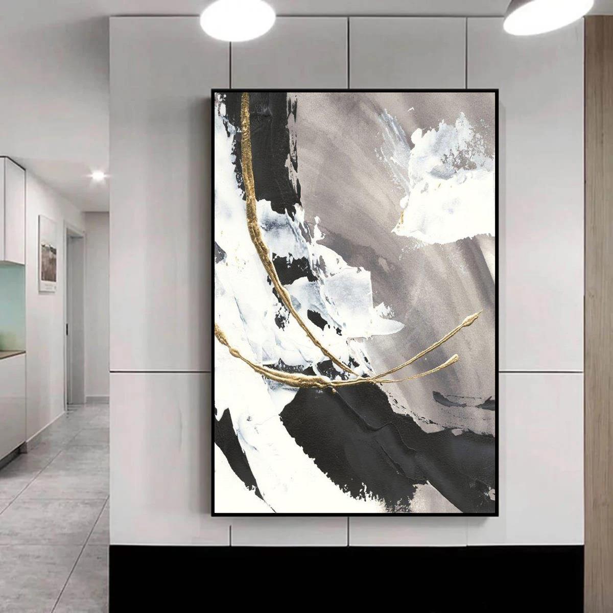 Black Grey Yağlı Boya Dokulu TabloYağlı Boya Dokulu Soyut TablolarTablolife