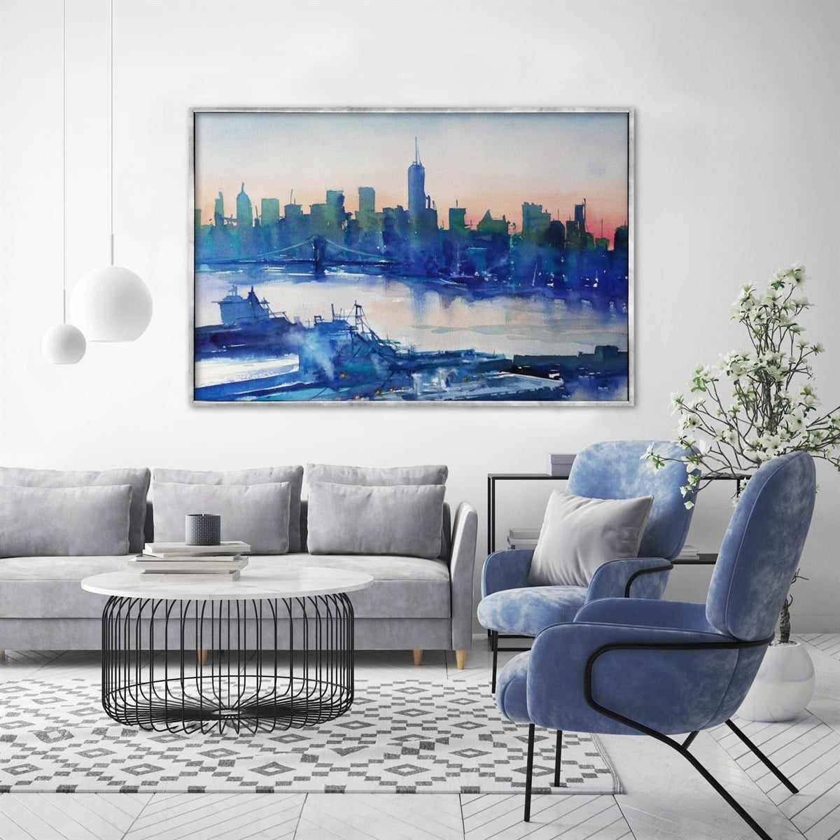 Blue City - Yağlı Boya Dokulu Tablo
