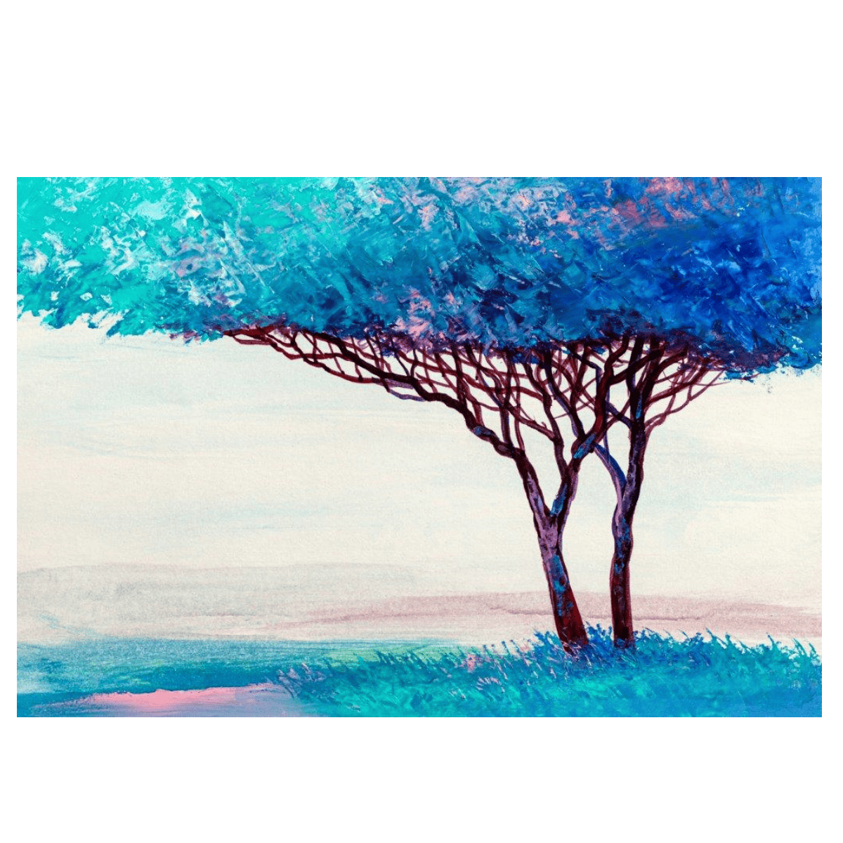 Blue Tree Yağlı Boya Dokulu TabloYağlı Boya Dokulu Manzara TablolarıTablolife