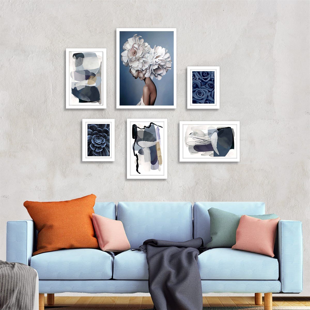 Blue White Çerçeveli Poster SetiPosterlerTablolife.com