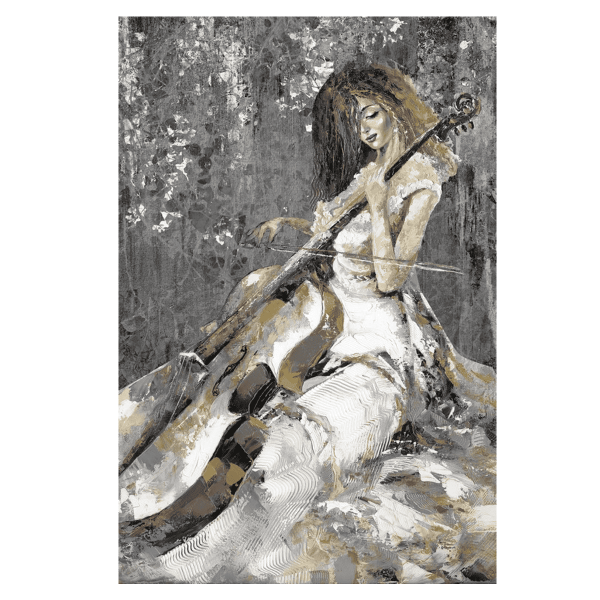 Çello Çalan Kadın Yağlı Boya Dokulu TabloYağlı Boya Dokulu Kadın Temalı TablolarTablolife