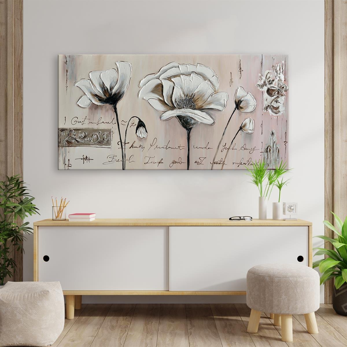 Çiçeğin Doğuşu Yağlı Boya Dokulu TabloYağlı Boya Dokulu Çiçek TablolarıTablolife.com