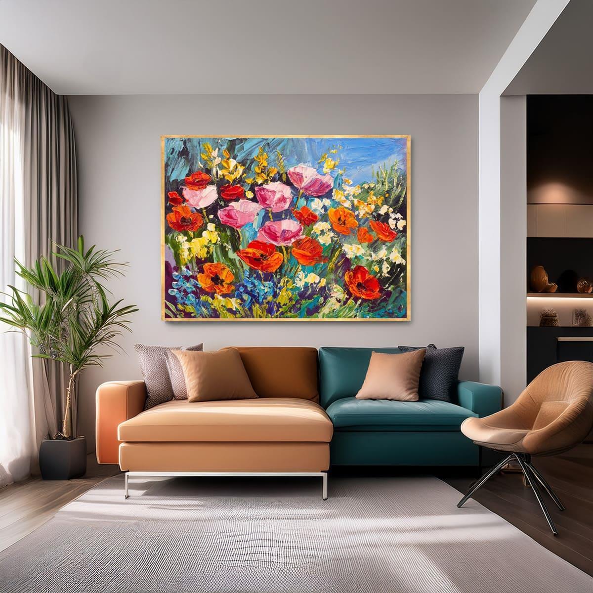 Colorful Flowers Yağlı Boya Dokulu TabloYağlı Boya Dokulu Çiçek TablolarıTablolife