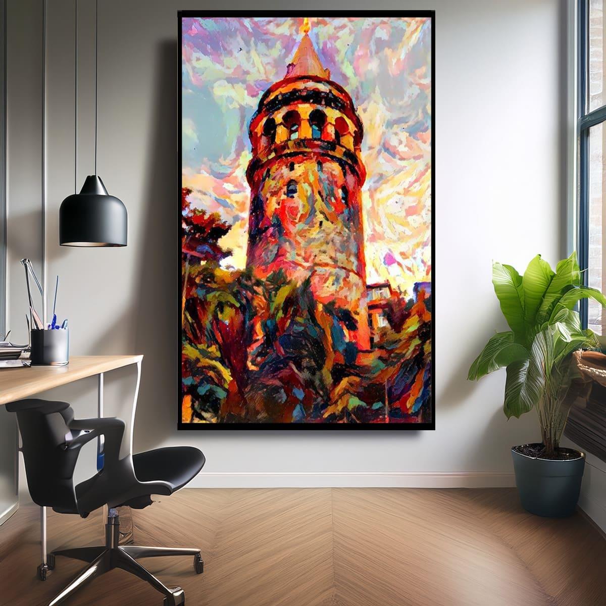 Colorful Galata Yağlı Boya Dokulu TabloYağlı Boya Dokulu Soyut TablolarTablolife