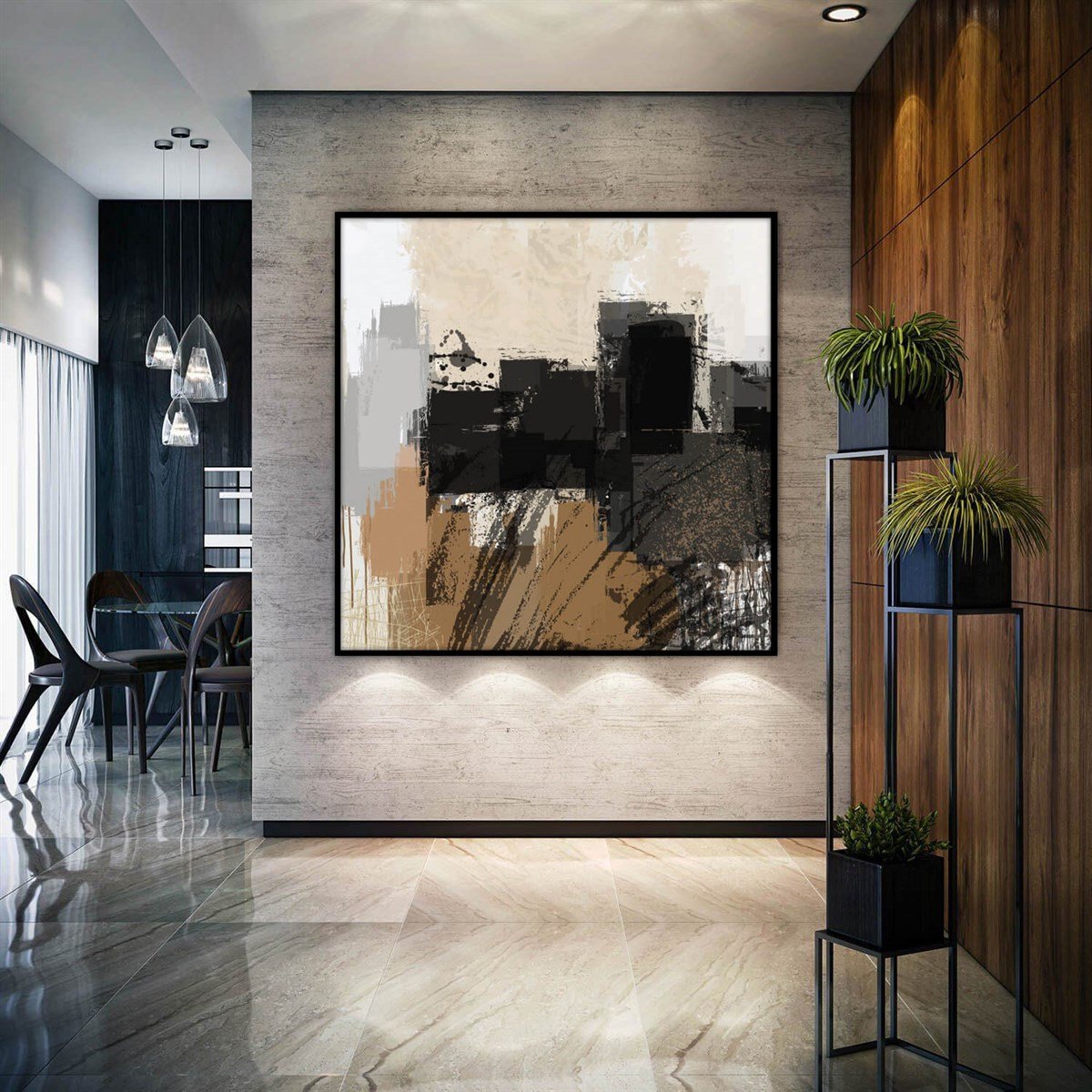 Cream To Black Harmony - Yağlı Boya Dokulu TabloYağlı Boya Dokulu Soyut TablolarTablolife.com