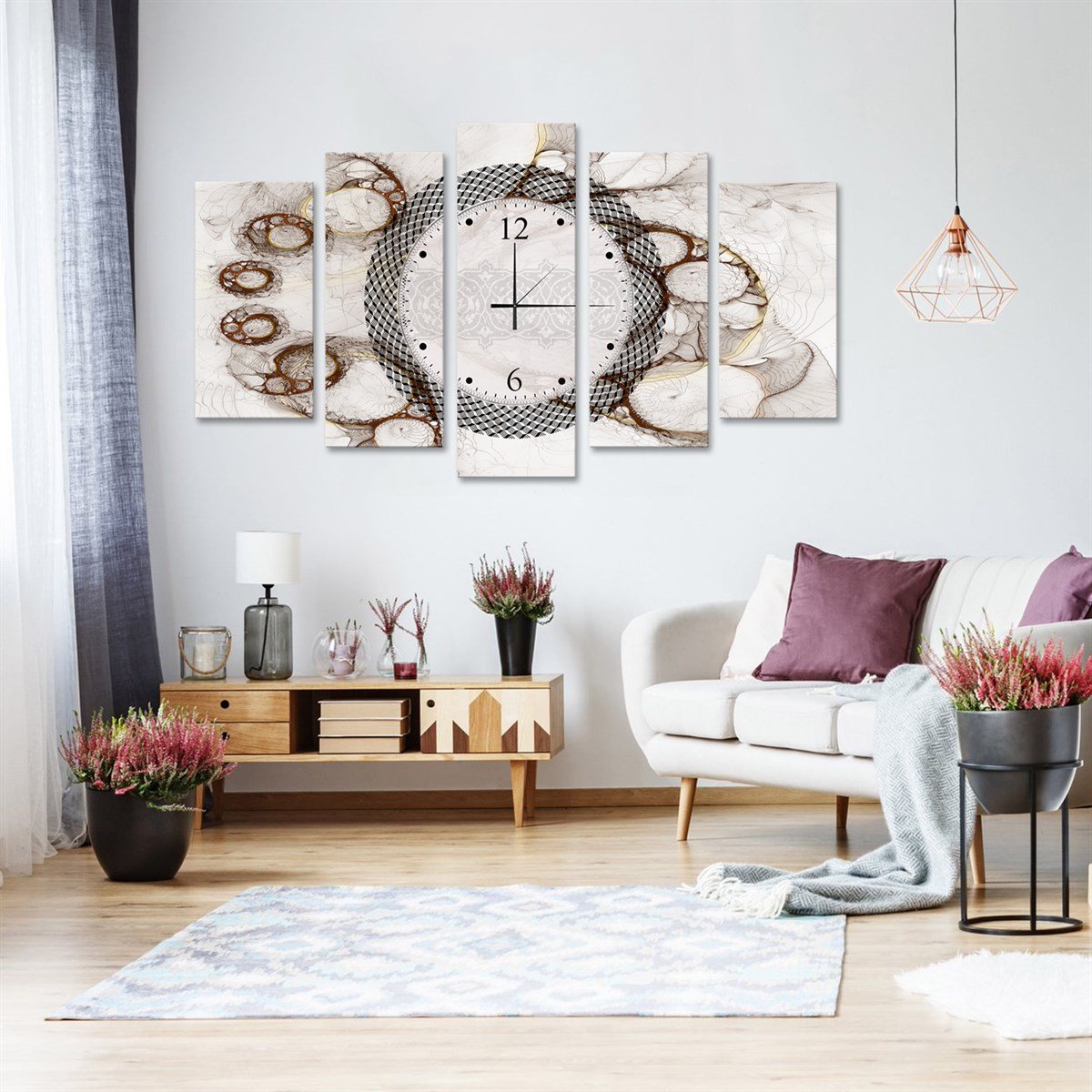 Dalgalar Saatli 5 Parçalı Kanvas TabloParçalı KanvasTablolife.com