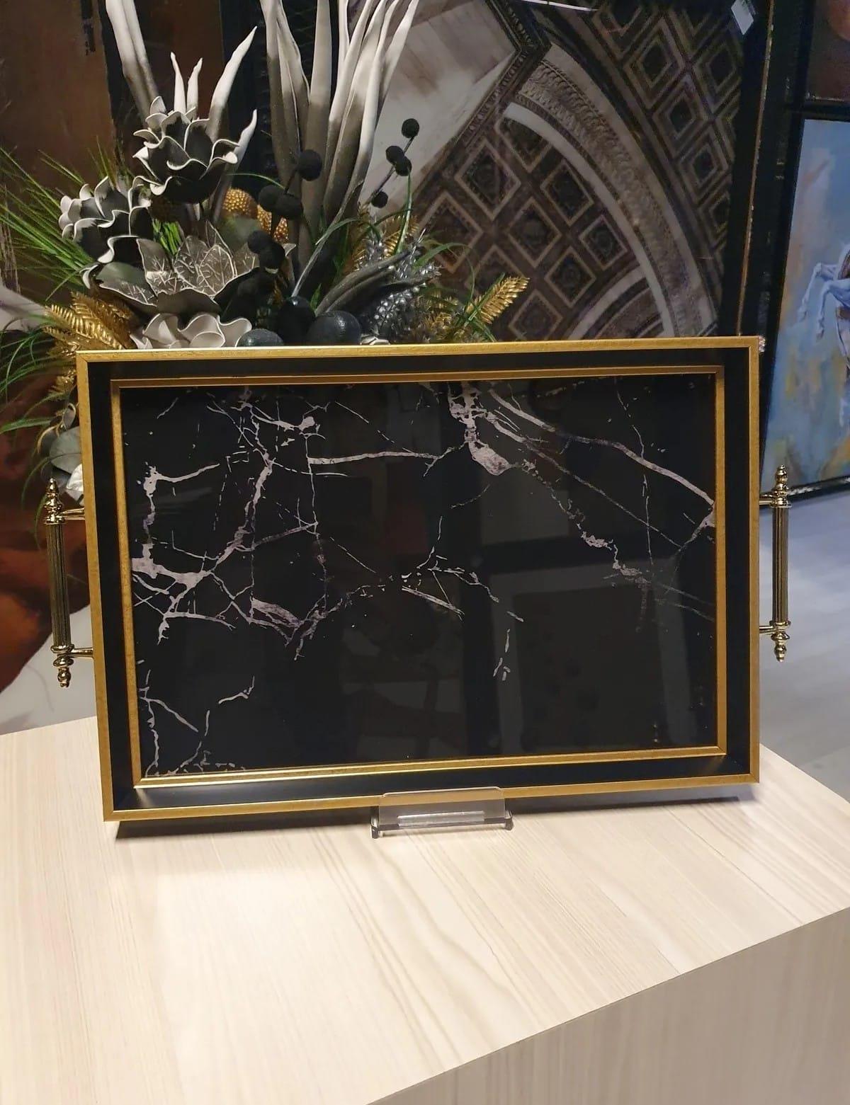 Dekoratif Lüks Sunum Tepsisi GoldTepsilerTablolife.com