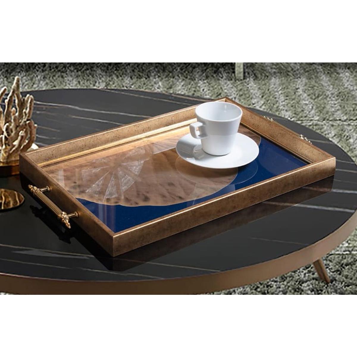 Dekoratif Sunum Tepsisi Gold LacivertTepsilerTablolife.com