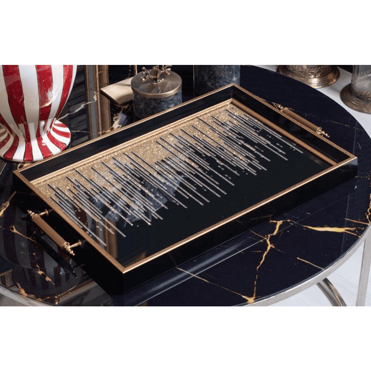 Dekoratif Sunum Tepsisi Siyah GoldTepsilerTablolife.com