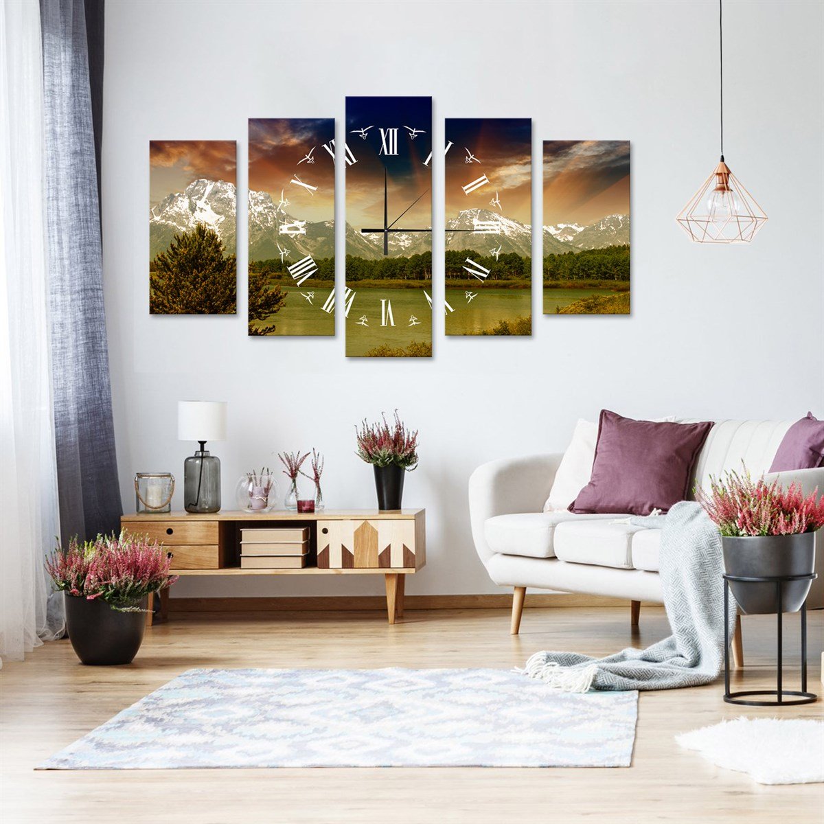 Doğa - Saatli 5 Parçalı Kanvas TabloParçalı KanvasTablolife.com
