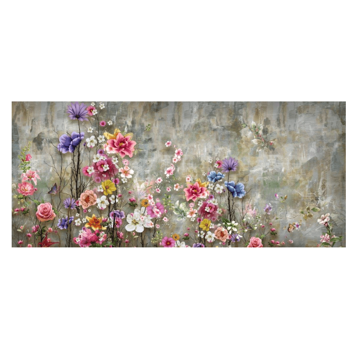 Duvar Önündeki Çiçekler Yağlı Boya Dokulu TabloYağlı Boya Dokulu Soyut TablolarTablolife