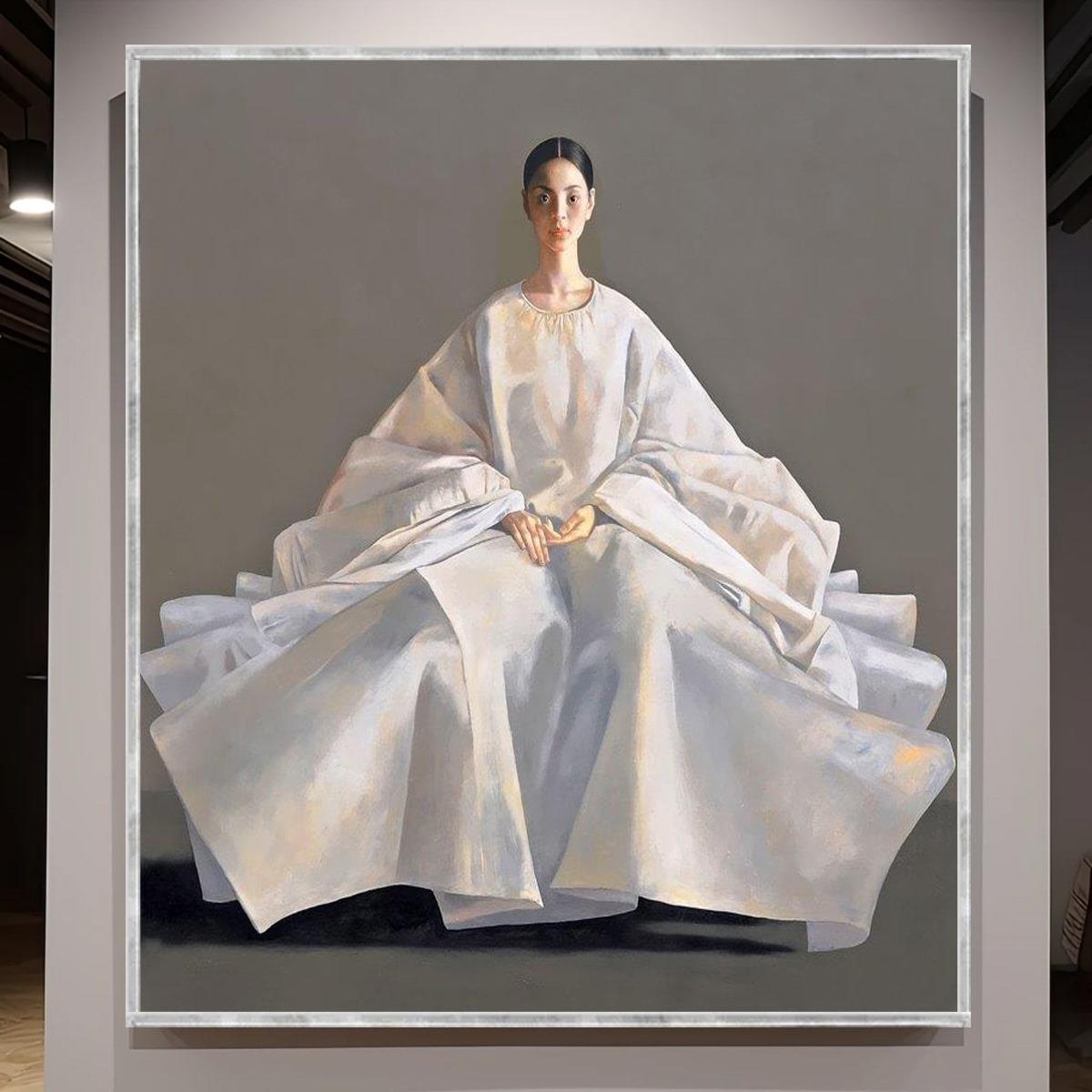 Duvarın Önündeki Kadın Yağlı Boya Dokulu TabloYağlı Boya Dokulu Kadın Temalı TablolarTablolife