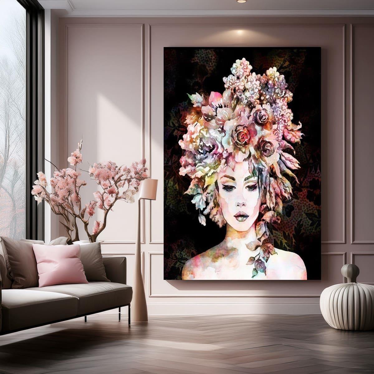 Flower Woman Yağlı Boya Dokulu TabloYağlı Boya Dokulu Kadın Temalı TablolarTablolife
