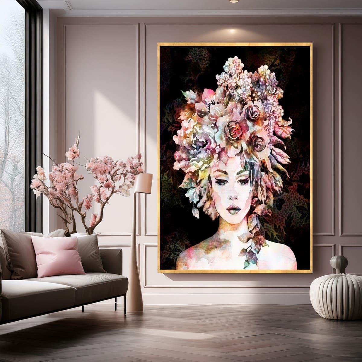 Flower Woman Yağlı Boya Dokulu TabloYağlı Boya Dokulu Kadın Temalı TablolarTablolife