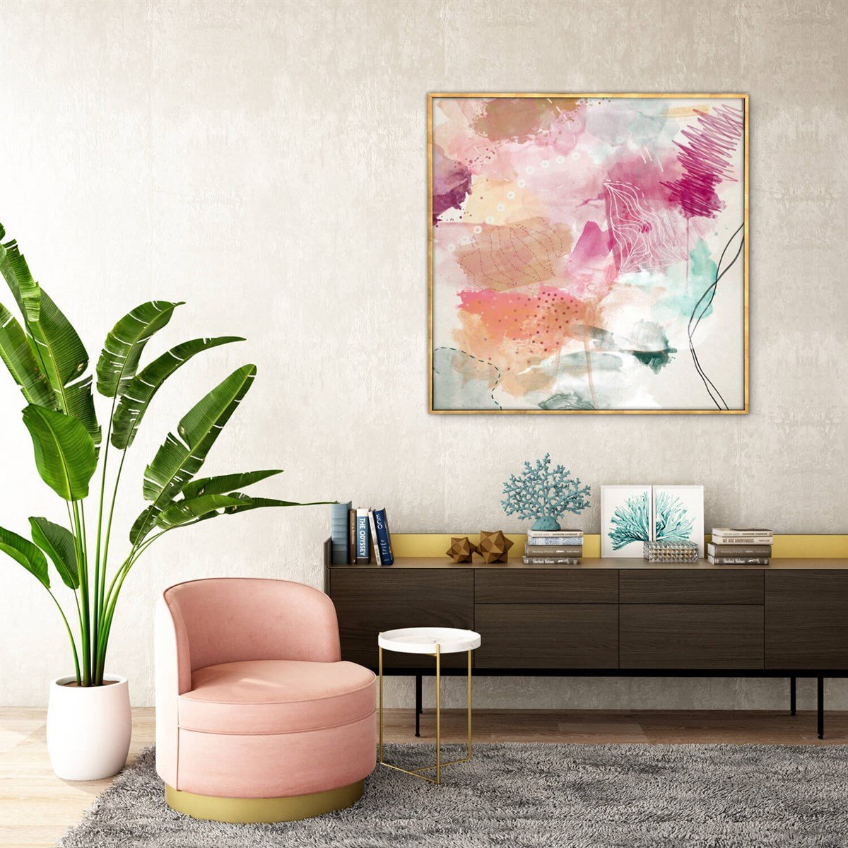 Fuşya - Yağlı Boya Dokulu TabloYağlı Boya Dokulu Soyut TablolarTablolife.com